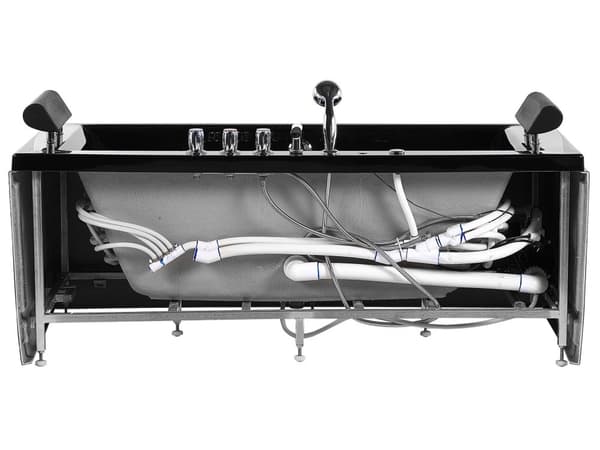 Badekar Sort Akryl 172 x 83 x 64 cm 2 Personers Spa Boblebad Indendørs Voksne Nakkestøtte LED lys Fritstående Moderne Badeværelse Inspiration