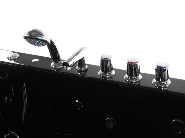 Badekar Sort Akryl 172 x 83 x 64 cm 2 Personers Spa Boblebad Indendørs Voksne Nakkestøtte LED lys Fritstående Moderne Badeværelse Inspiration