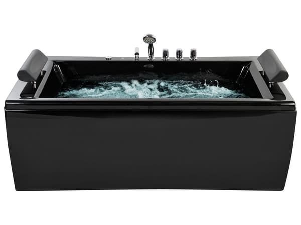 Badekar Sort Akryl 172 x 83 x 64 cm 2 Personers Spa Boblebad Indendørs Voksne Nakkestøtte LED lys Fritstående Moderne Badeværelse Inspiration