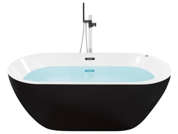 Poreamme musta 170 x 80 x 60 cm akryyli ovaali LED-valo ylivuotojärjestelmä