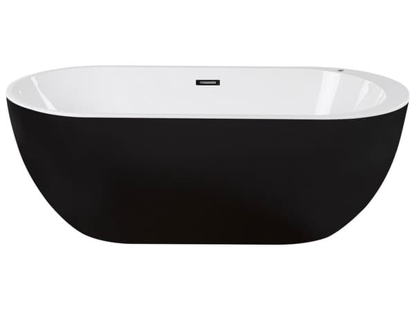 Poreamme musta 170 x 80 x 60 cm akryyli ovaali LED-valo ylivuotojärjestelmä