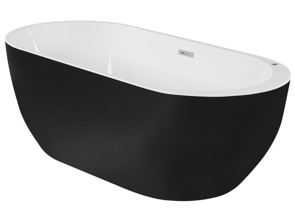 Poreamme musta 170 x 80 x 60 cm akryyli ovaali LED-valo ylivuotojärjestelmä