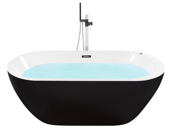 Poreamme musta 170 x 80 x 60 cm akryyli ovaali LED-valo ylivuotojärjestelmä