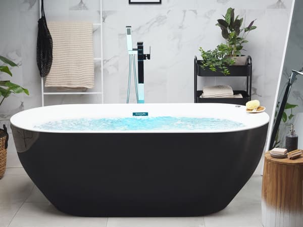 Boblebad Spabad Fritstående Sort LED Sanitær Akryl Oval Moderne Stil
