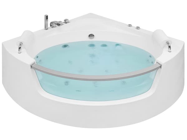 Hjørne Boblebad Bad Hvid Sanitær Akryl med LED Massage Jets 201 x 150 cm Moderne Design