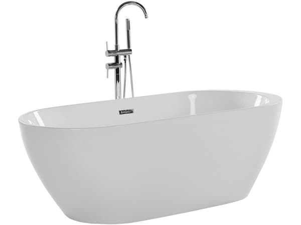 Bad Hvid med Sølv Sanitær Akryl 160 x 75 cm Fritstående Moderne Stil