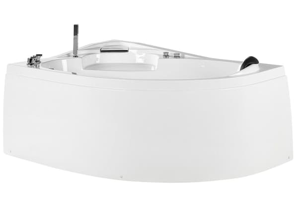 Højre Hjørne Boblebad Bad Hvid Akryl med LED Lys Hydromassage og 2 Nakkestøtter