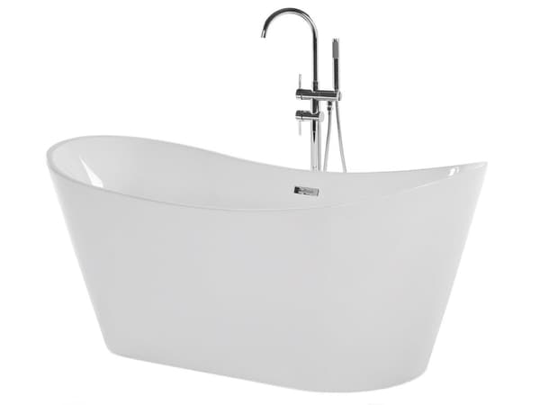 Bad Hvid med Sølv Sanitær Akryl Enkelt 160 x 76 cm Fritstående Moderne Stil