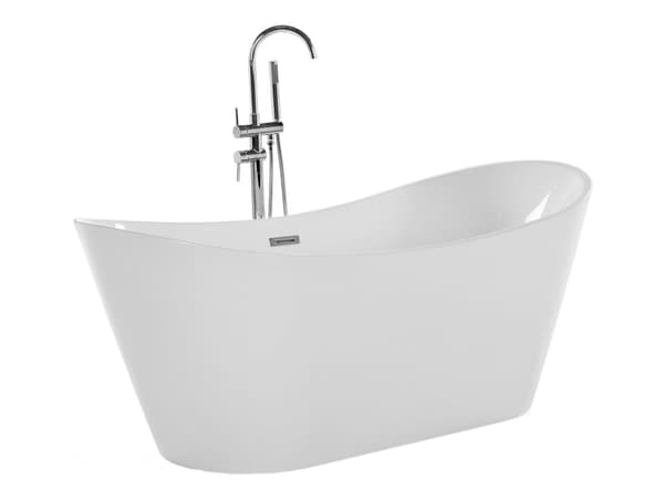 Bad Hvid med Sølv Sanitær Akryl Enkelt 160 x 76 cm Fritstående Moderne Stil