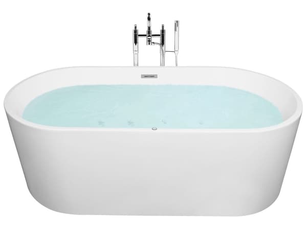 Kylpyamme vapaasti seisova valkoinen akryyli LED-valoilla 170 cm ovaali moderni tyyli