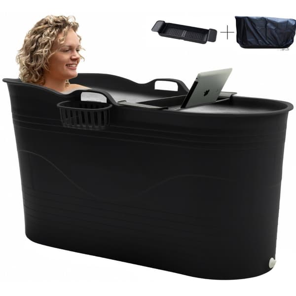 HelloBath® - Bath Bucket XL (Comfort) - Svart - 125 cm - Sittbad för vuxna - Isbad - med töjbar avloppsslang upp till 3 meter