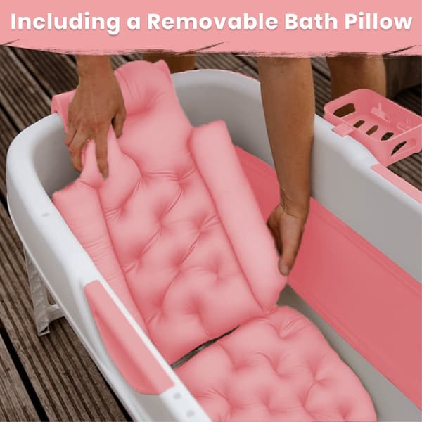 HelloBath® hopfällbart badkar - 128 cm långt - Badhink - Olivia Rosa - Extra lång - Inkl. Badkudde, undervattenslampa & förvaringsskydd