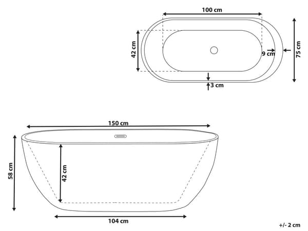 Kylpyamme musta 150 x 75 x 58 cm akryyli ovaali ylivuotojärjestelmä vapaasti seisova