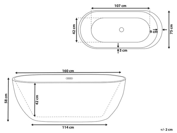 Kylpyamme musta 160 x 75 x 58 cm akryyli ovaali ylivuotojärjestelmä vapaasti seisova
