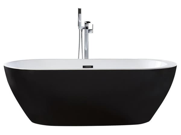 Kylpyamme musta 160 x 75 x 58 cm akryyli ovaali ylivuotojärjestelmä vapaasti seisova