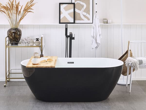 Badekar Sort Hvid Oval Skandinavisk Moderne Design Fritstående Bad Høj Kvalitet Metal Badeværelse Badeværelsesmøbel Ovalformet