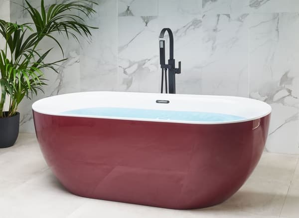 Badekar Rød Hvid Sølv 170x80cm Oval Moderne Industriel Design Høj Kvalitet Akryl Fritstående Bordeaux Vinrød Bad Badeværelse Badeværelsesmøbel