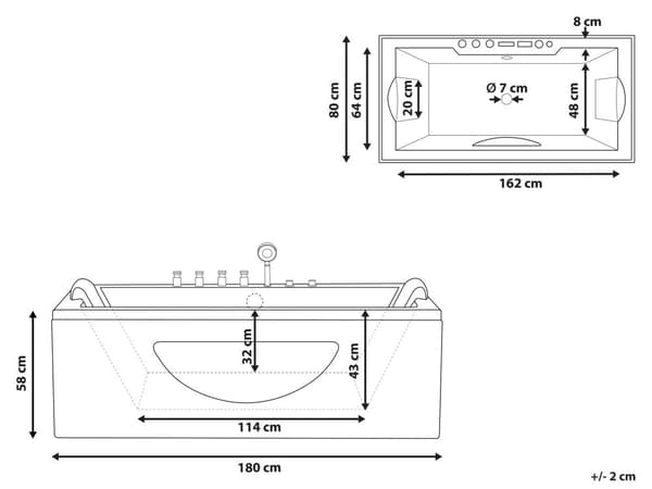 Whirlpool poreamme valkoinen akryylinen läpinäkyvällä seinällä ja LED-valoilla 180 x 80 cm moderni tyyli
