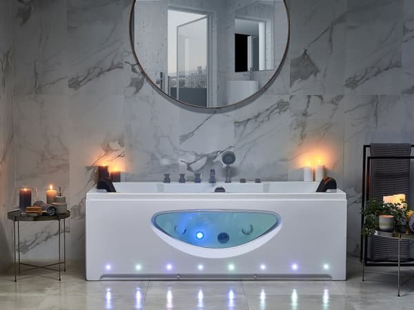 Whirlpool poreamme valkoinen akryylinen läpinäkyvällä seinällä ja LED-valoilla 180 x 80 cm moderni tyyli
