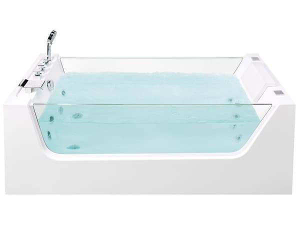Poreamme valkoinen saniteetti akryyli vapaasti seisova 170 x 80 cm poreet läpinäkyvä seinä LED-valoilla moderni tyyli