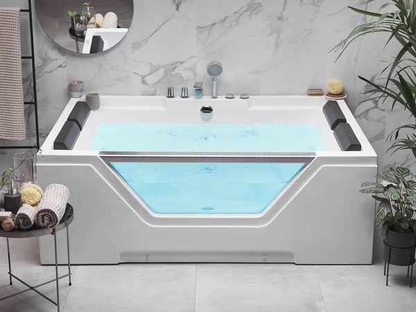 Badekar Hvid Sort Sølv 170x120 cm Rektangulær Moderne Puder Høj Kvalitet Sanitær Akryl Bad Hærdet Glas