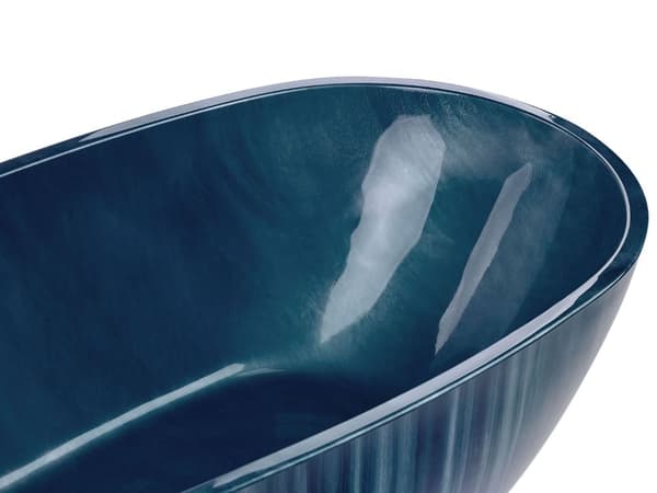 Badekar Marineblå Sølv Marmorlook 170x80 cm Oval Moderne Glam Design Høj Kvalitet Akryl Fritstående Navy Blå Bad Badeværelse Badeværelsesmøbel