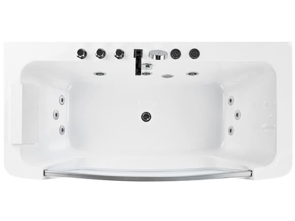 Badekar Hvid Akryl Sølv Aluminium Hærdetglas 170 x 85 cm 1 persons Spabad Boblebad Massage Bad Vanddyser Nakkestøtte Glam Moderne Badeværelse