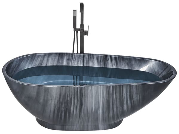 Badekar Sort Sølv Marmorlook 170x80 cm Oval Moderne Design Høj Kvalitet Akryl Fritstående Bad Badekarret Nyt Badeværelse Badeværelsesmøbel