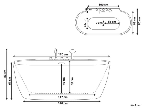 Badekar Sort Hvid 170x80 cm Oval 1-pers Høj Kvalitet Akryl Metal Fritstående Bad Moderne Skandinavisk Badeværelse Design Badeværelsesmøbel