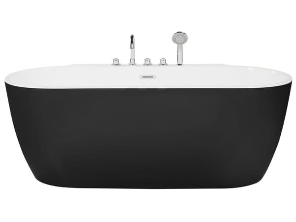 Badekar Sort Hvid 170x80 cm Oval 1-pers Høj Kvalitet Akryl Metal Fritstående Bad Moderne Skandinavisk Badeværelse Design Badeværelsesmøbel