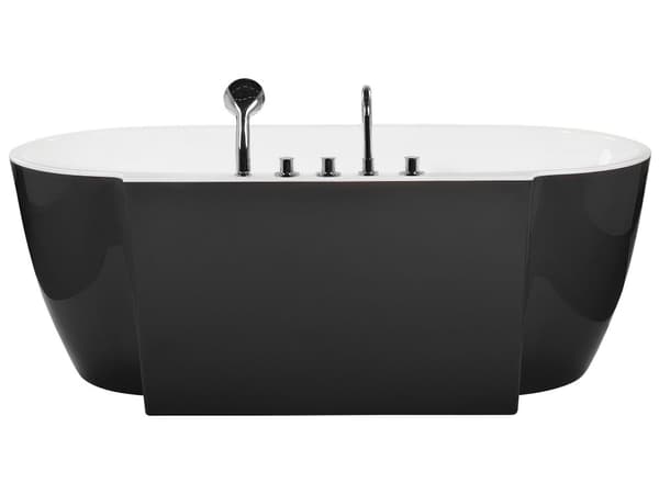 Badekar Sort Hvid 170x80 cm Oval 1-pers Høj Kvalitet Akryl Metal Fritstående Bad Moderne Skandinavisk Badeværelse Design Badeværelsesmøbel