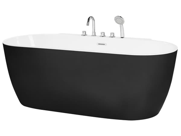 Badekar Sort Hvid 170x80 cm Oval 1-pers Høj Kvalitet Akryl Metal Fritstående Bad Moderne Skandinavisk Badeværelse Design Badeværelsesmøbel
