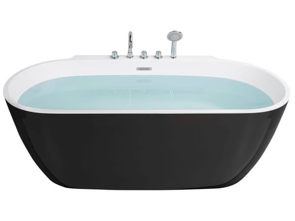 Badekar Sort Hvid 170x80 cm Oval 1-pers Høj Kvalitet Akryl Metal Fritstående Bad Moderne Skandinavisk Badeværelse Design Badeværelsesmøbel