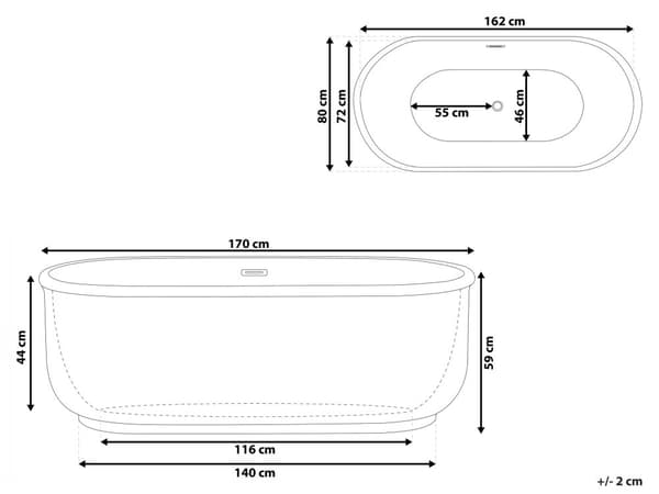 Fritstående Badekar Sort Hvid Sanitærakryl 160 x 80 cm Stor Oval Karbad Japansk Moderne Minimalistisk Design Badeværelse Tilbehør til Voksne