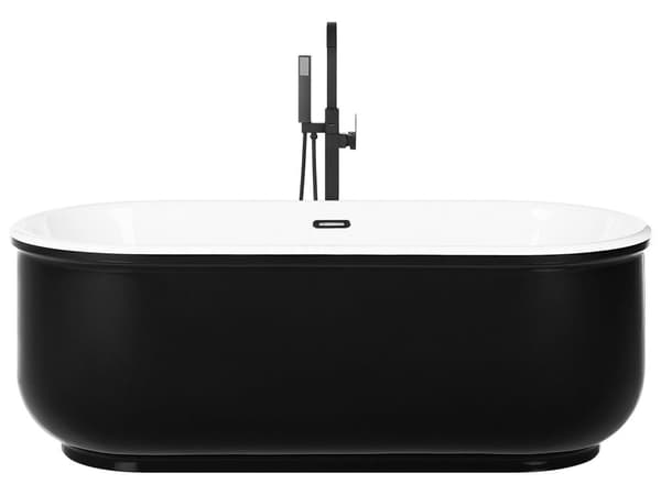 Fritstående Badekar Sort Hvid Sanitærakryl 160 x 80 cm Stor Oval Karbad Japansk Moderne Minimalistisk Design Badeværelse Tilbehør til Voksne