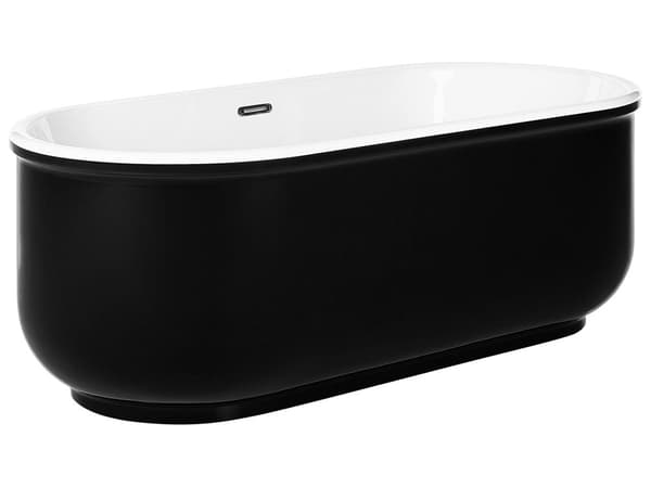 Fritstående Badekar Sort Hvid Sanitærakryl 160 x 80 cm Stor Oval Karbad Japansk Moderne Minimalistisk Design Badeværelse Tilbehør til Voksne