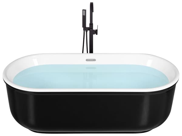 Fritstående Badekar Sort Hvid Sanitærakryl 160 x 80 cm Stor Oval Karbad Japansk Moderne Minimalistisk Design Badeværelse Tilbehør til Voksne