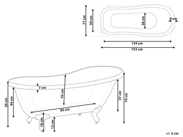 Kylpyamme punavalkoinen 153 x 77 x 74 cm akryyli hopeat jalat ovaali ylivuotojärjestelmä