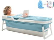 HelloBath Foldebadekar til voksne - Blå  - 157cm - Ekstra lang - Inkluderende badepude &amp;amp; Opbevaring Cover