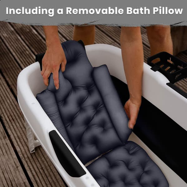 HelloBath Vikbar badbalja för vuxna - Svart - 157cm - Extra långt - Inklusive badkudde & förvaringsskydd