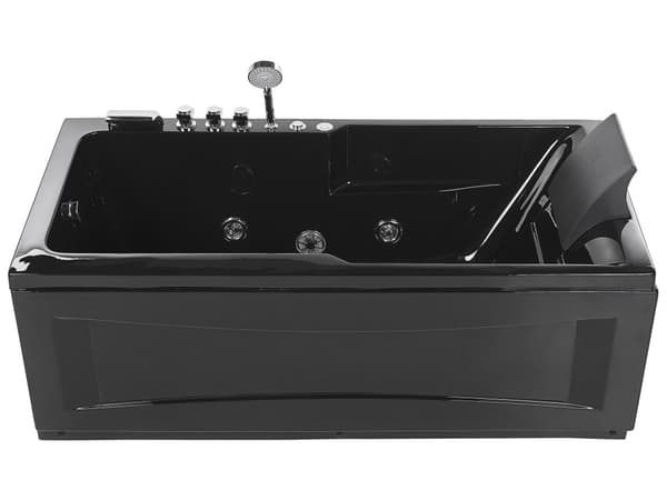 Spabad Sort Blank Akryl 169 x 81 cm Rektangulær Højrehånds Inde Spa badekar Massagedyser Nakkestøtte LED Terapi Badeværelse Indretning