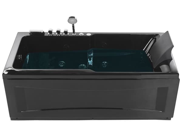Spabad Sort Blank Akryl 169 x 81 cm Rektangulær Højrehånds Inde Spa badekar Massagedyser Nakkestøtte LED Terapi Badeværelse Indretning