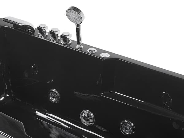 Spabad Sort Blank Akryl 169 x 81 cm Rektangulær Højrehånds Inde Spa badekar Massagedyser Nakkestøtte LED Terapi Badeværelse Indretning