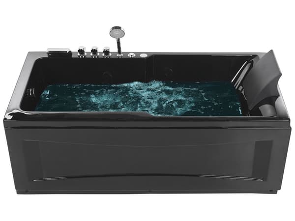 Spabad Sort Blank Akryl 169 x 81 cm Rektangulær Højrehånds Inde Spa badekar Massagedyser Nakkestøtte LED Terapi Badeværelse Indretning