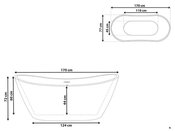 Bad Marineblå med Hvid Sanitær Akryl Enkelt 170 x 77 cm Fritstående Moderne Stil