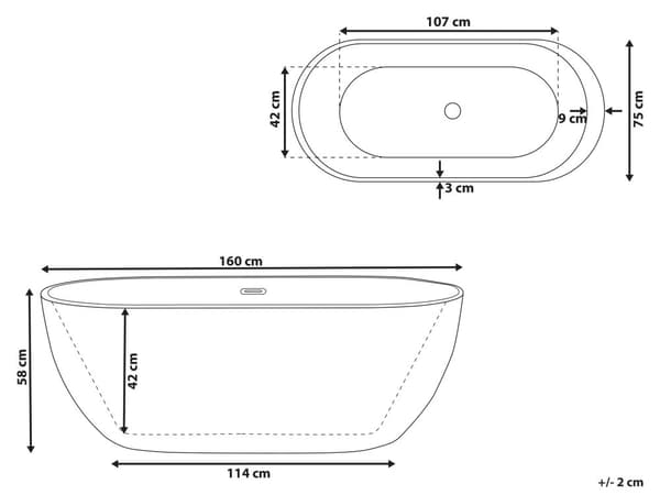 Kylpyamme punainen/valkoinen 160 cm ovaalin muotoinen vapaasti seisova moderni