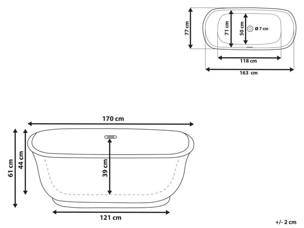 Frittstående Badekar Svart Akryl 170 x 77 cm Moderne Design Oval Enkel