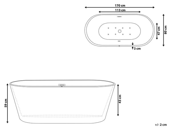 Frittstående Boblebad Hvit Sanitær Akryl Enkelt 170 x 80 cm Oval Moderne Design