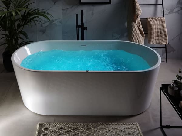 Frittstående Boblebad Hvit Sanitær Akryl Enkelt 170 x 80 cm Oval Moderne Design
