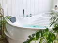Miniatyrbilde 4 av 11: Massasjepunkter Badekar Hvit Sanitær Akryl med LED Bluetooth-høyttaler 210 x 145 cm Moderne Design Badekar
